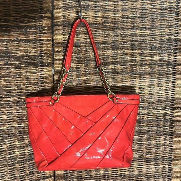 Coach Madison Diagonal Pleated Patent Leather Shoulder Handbag, Red - Picture 3 of 7